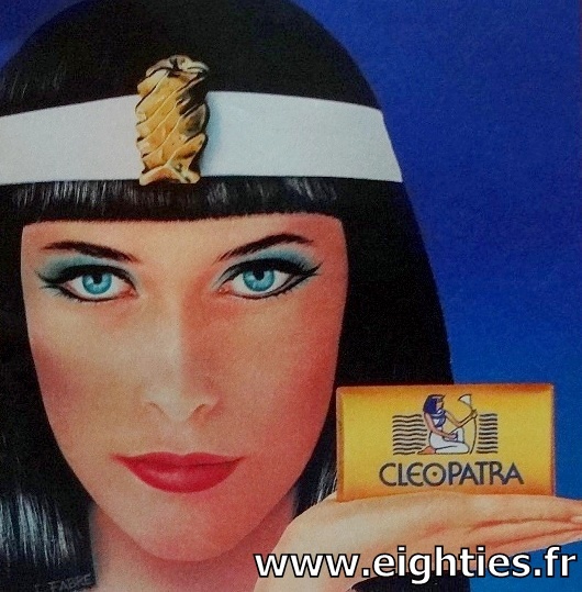 années 80, 80's, eighties, savon, pub, publicité, savon, savonette, cleopatra, cleopatre, egypte, reine, bain, lait, bateau, 1986